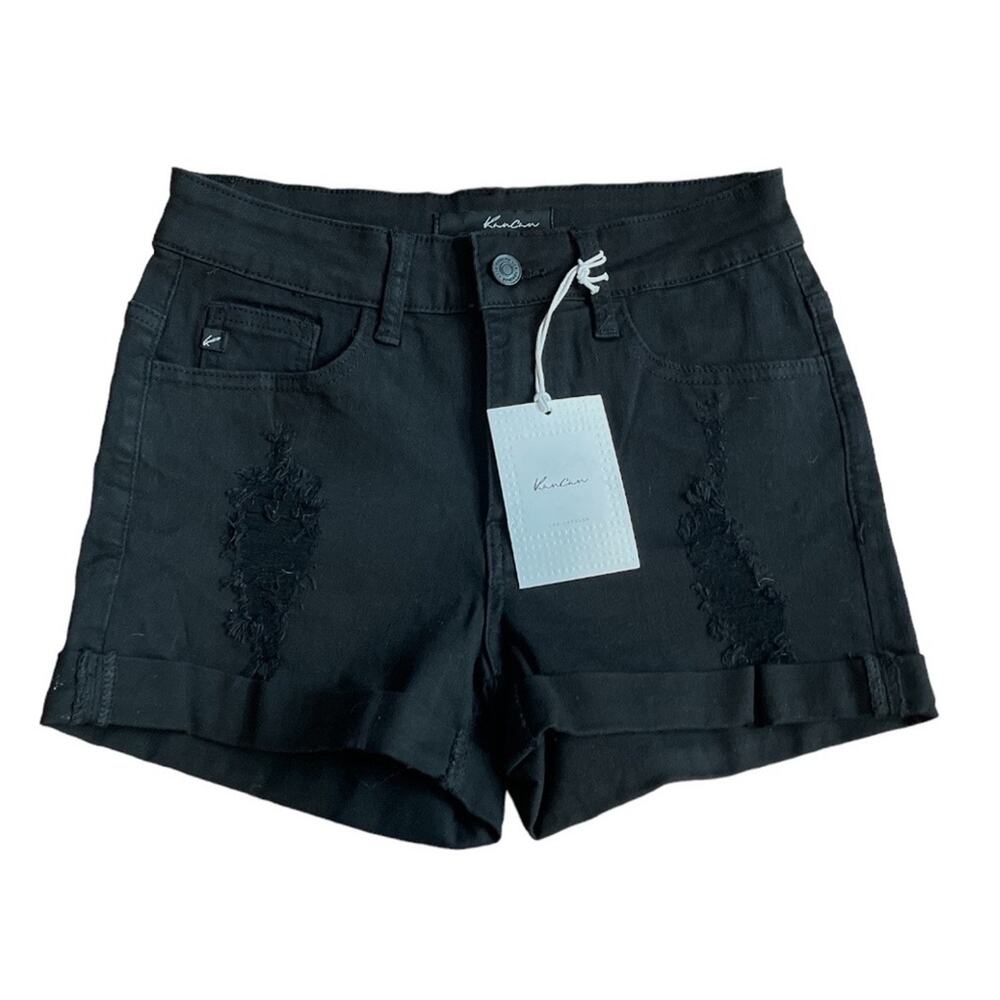 KanCan Distressed Mid Rise Short Shorts Black Size 3/25